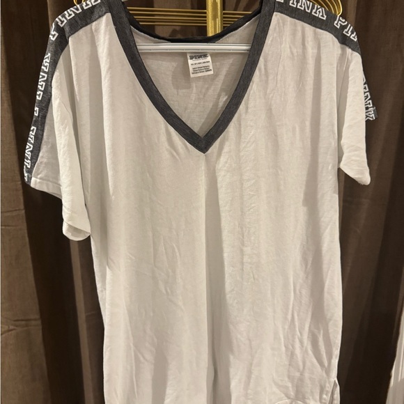 PINK Victoria's Secret Tops - PINK Victoria's Secret White Tee with Gray Accents